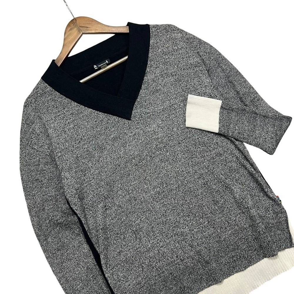 Smartwool‎ Merino Wool 250 V-Neck Sweater Womens M Colorblock Gray Black Cream